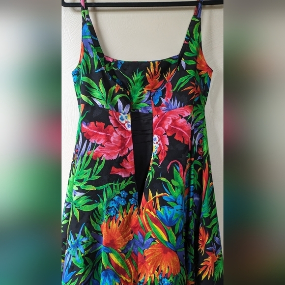 A.J. BARI Vintage 80s/90s 100% Silk Dress, Floral, Tropical, Size 10 - Picture 3 of 7